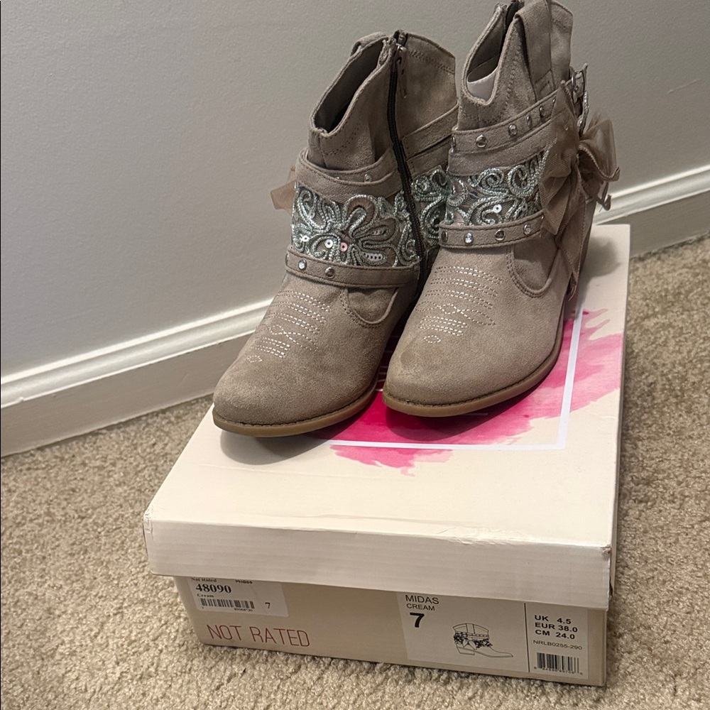 Rare Editions Taupe Ankle Boots with Bow and Embellishments